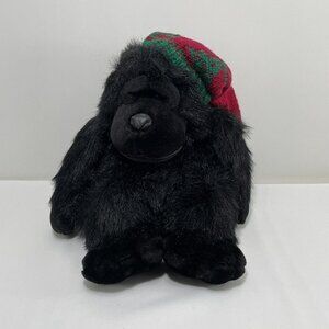 Mty Christmas Gorilla Plush 11” Monkey Ape Black Chubby Winter Beanie Hat Hairy